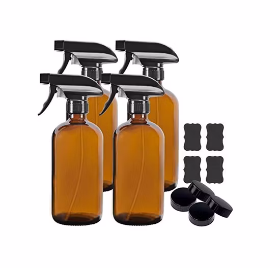 Bouteille vaporisateur ronde en verre Boston transparent bleu de 16 oz, vente en gros, avec pulvérisateur à gâchette